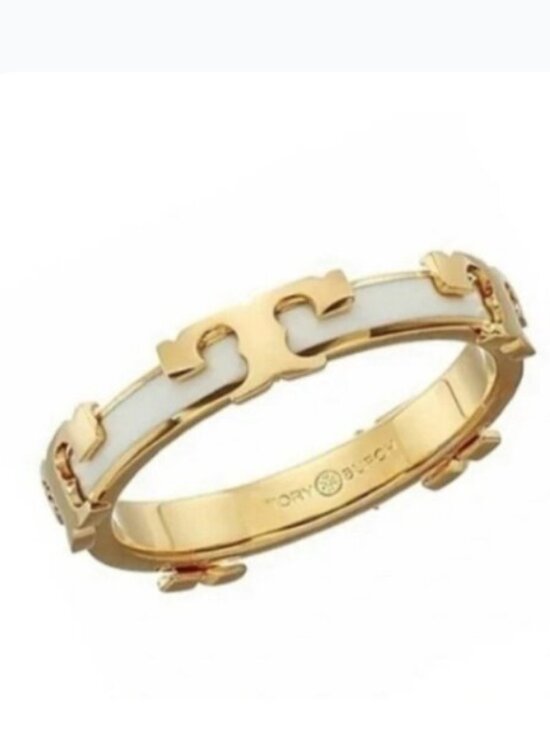 Tory Burch Kira Stackable Enamel Ring - Tory Gold / Black  Tory Burch Kira Stackable Enamel Ring size 8